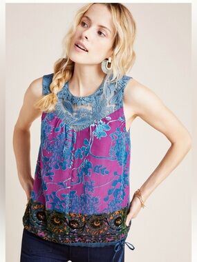 Anthropologie Tiny Mika Lacy Velvet Top Blue Size M